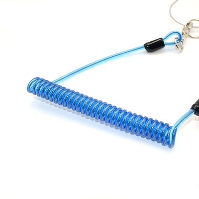 Διαυγές πλαστικό μπλε τυλιγμένο σύρμα σκοινί λανιάρ εργαλεία ασφάλεια λανιάρ